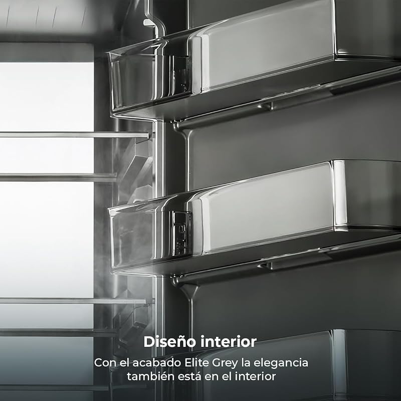 Bolero CoolMarket Combi 405 WL Elite Inox D. Total NoFrost Combi Frigorífico D. 200 cm de altura, 60 cm de largura, Classe D, arrefecimento MetalFlex, Fresh Flex, interior em cinzento Elite, Inox