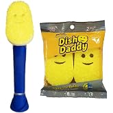 Scrub Daddy Dish Daddy Dish Wand &amp; Refill Heads, Soap Dispensing Dish Brush, Texture Changing Washing Up Sponge With Liquid Handle, Dish Sponge with Built-in Scraper &amp; Scrubbing Head, Drip stand, Blue