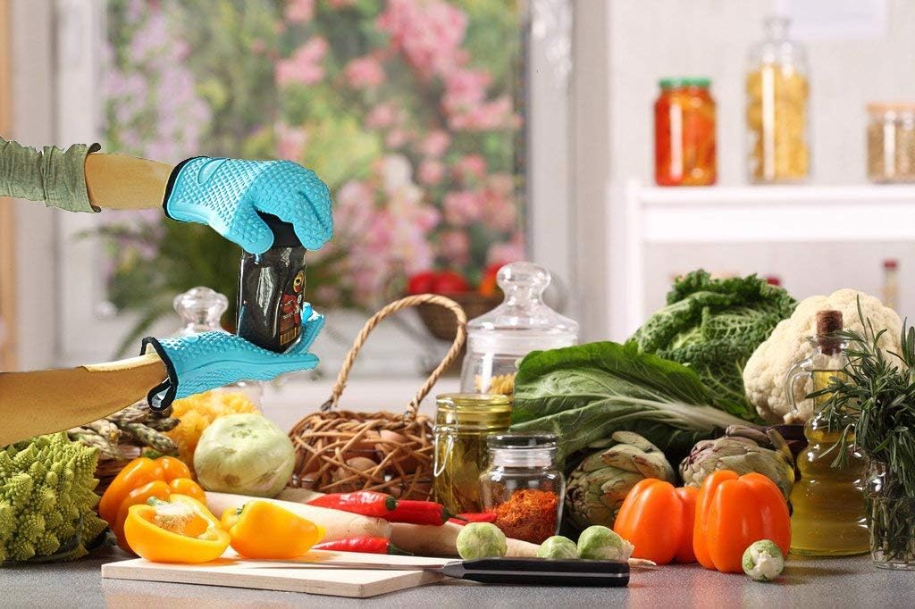 Loveuing Kitchen Oven Gloves - Silicone and Cotton Double-Layer Heat Resistant Oven Mitts/BBQ Gloves/Grill Gloves - Perfect for Baking and Grilling: Kitchen & Dining