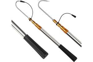 KOMCLUB Telescopic Fishing Gaff with Super Sharp Spear Hook Lightweight Hand Fish Gaff with Soft Rubber Nonslip Handle and Lanyard for Freshwater Offshore Fishing Boating and Outdoors