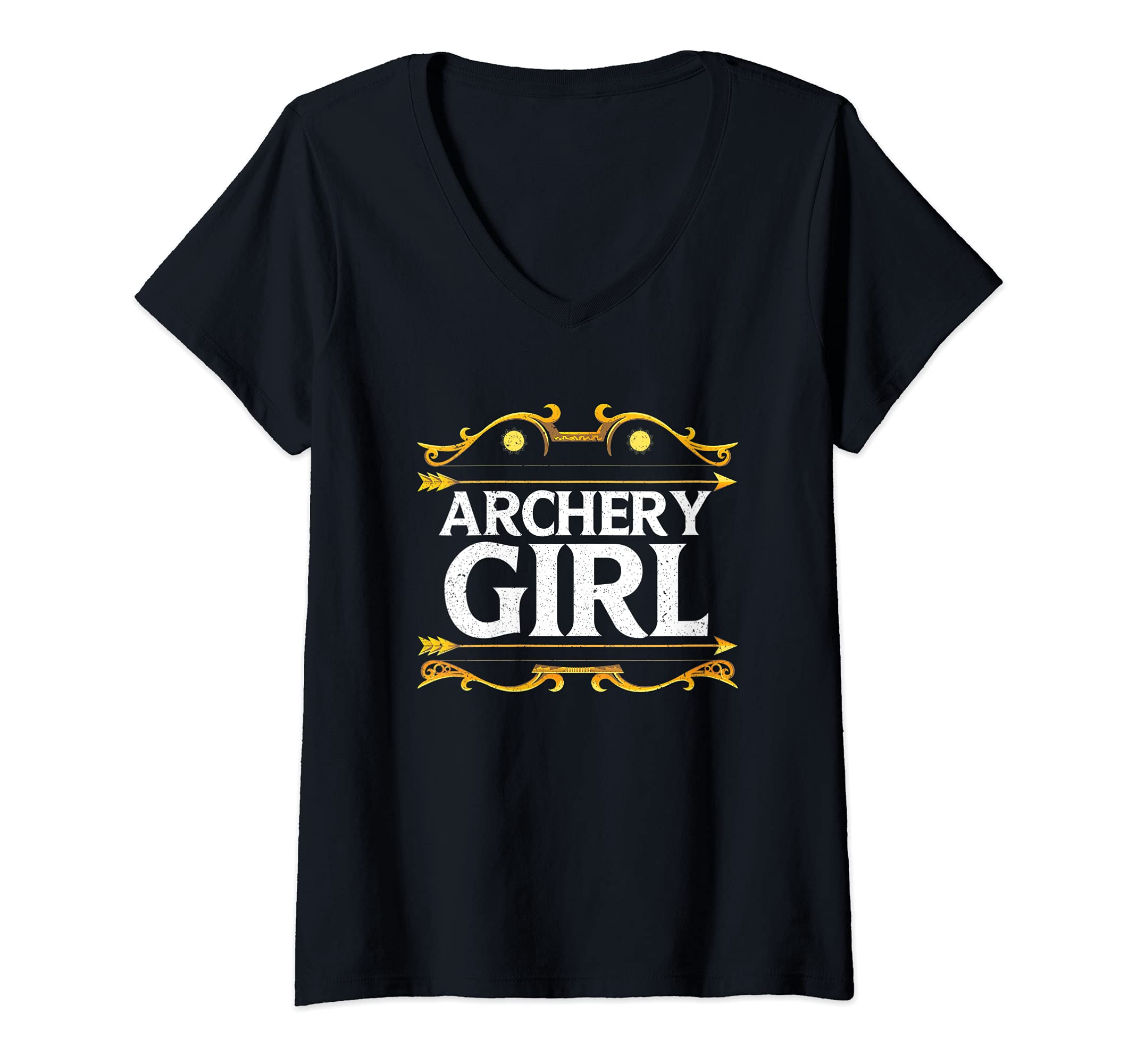 Womens Archery Girl Archer Bow & Arrow Hunter Hunting Girl V-Neck T-Shirt