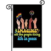 JMYROG Imagine All The People Living Life In Peace Double Sided 12 x 18 Inch Outdoor Indoor Decor Flag, LGBTQ Flag