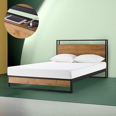 Amazon Com Zinus Suzanne Metal And Wood Platform Bed Frame With Headboard Shelf And Usb Ports No Box Spring Needed Wood Slat Support Easy Assembly Twin Furniture Decor