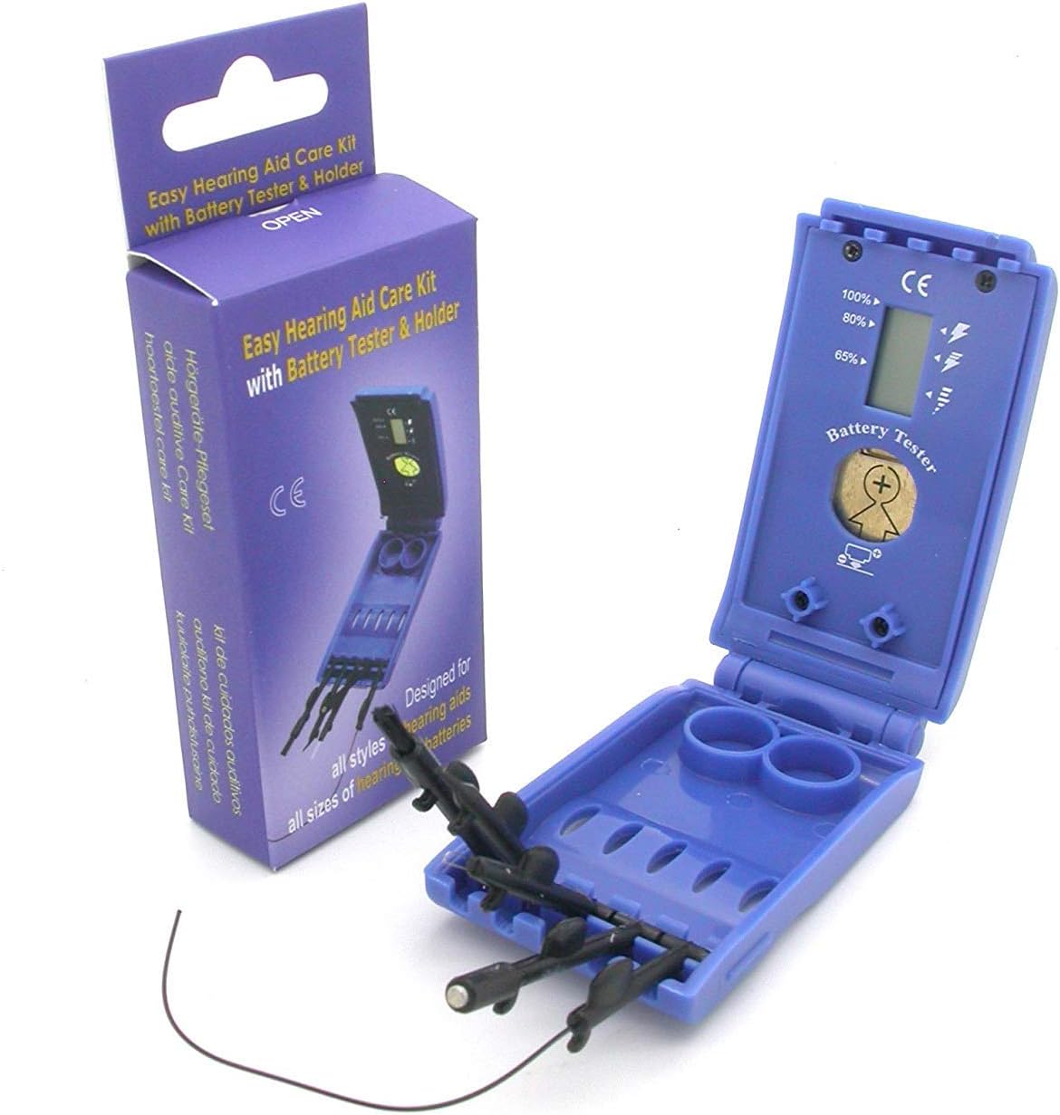 NEW 6 IN1 HEARING AID CLEANER WITH BUILT IN BATTERY TESTER & LONGER VENT/TUBE CLEANER, Red