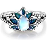 ONEFINITY Lotus Ring 925 Sterling Silver Moonstone Abalone Shell Lotus Flower Ring Inspirational Floral Yoga Jewelry Mothers Gifts for Women Mom Grandma Lotus Lover