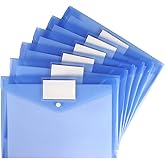 6 Pack Clear Document Folders Plastic Envelopes Poly Envelopes File Envelopes with Label Pocket and Snap Button for Home Work Office Organization, Letter Size/A4 Size (Blue)