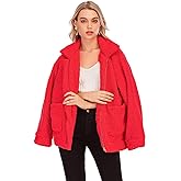 Buric Women's Casual Lapel Fleece Fuzzy Faux Shearling Zipper Coats Oversized Outwear Jackets