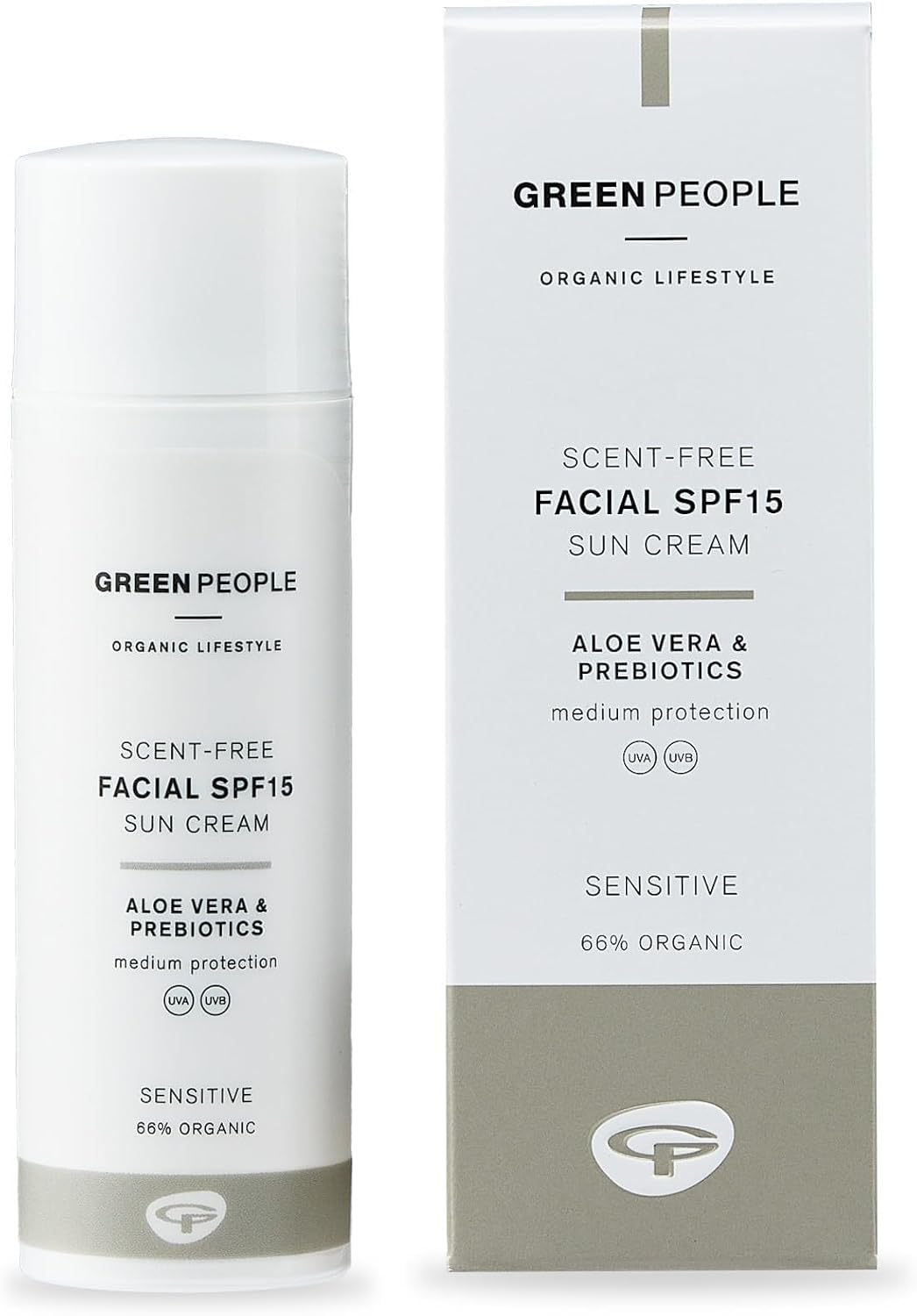 Green People Scent Free Facial SPF15 Sun Cream - Suitable for Combination & Sensitive Skin - Paraben Free Sunscreen - Organic, Cruelty Free & Vegan, 50ml