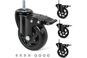 BZOLIHEU Caster Wheels 4 Inch, Swivel Threaded Stem Casters Set of 4 Heavy Duty 2000lbs, 3/8" -16 x 1 (Stem Diameter 3/8", Stem Length 1") Locking Casters Wheels Black