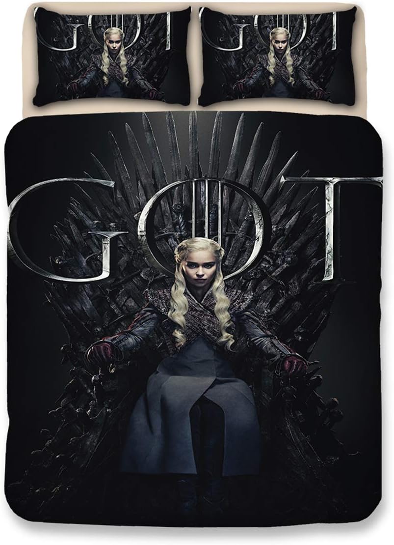 Leezeshaw Game of Thrones Print Duvet Cover Sets 3D Dragon Mother Bedding Set with Two Pillow Cases for Kids Adults(No Comforter)