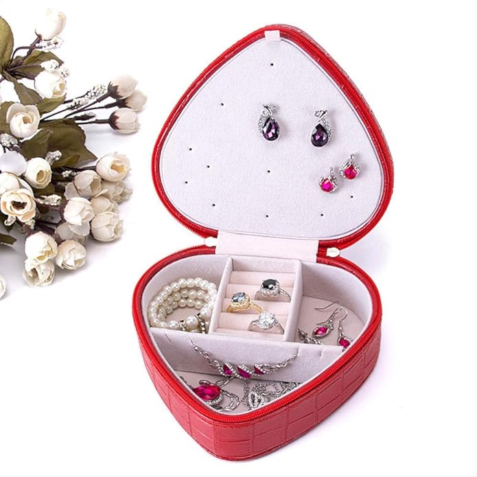 MCYYY Jewelry Box Cute Portable Heart Pattern with Mirror Jewelry Box