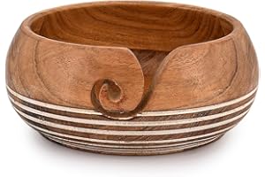 EDHAS Yarn Storage Acacia Wood Hand Made by Indian Artisans Yarn Bowl for Crocheting & Knitting (6" x 6" x 3'')