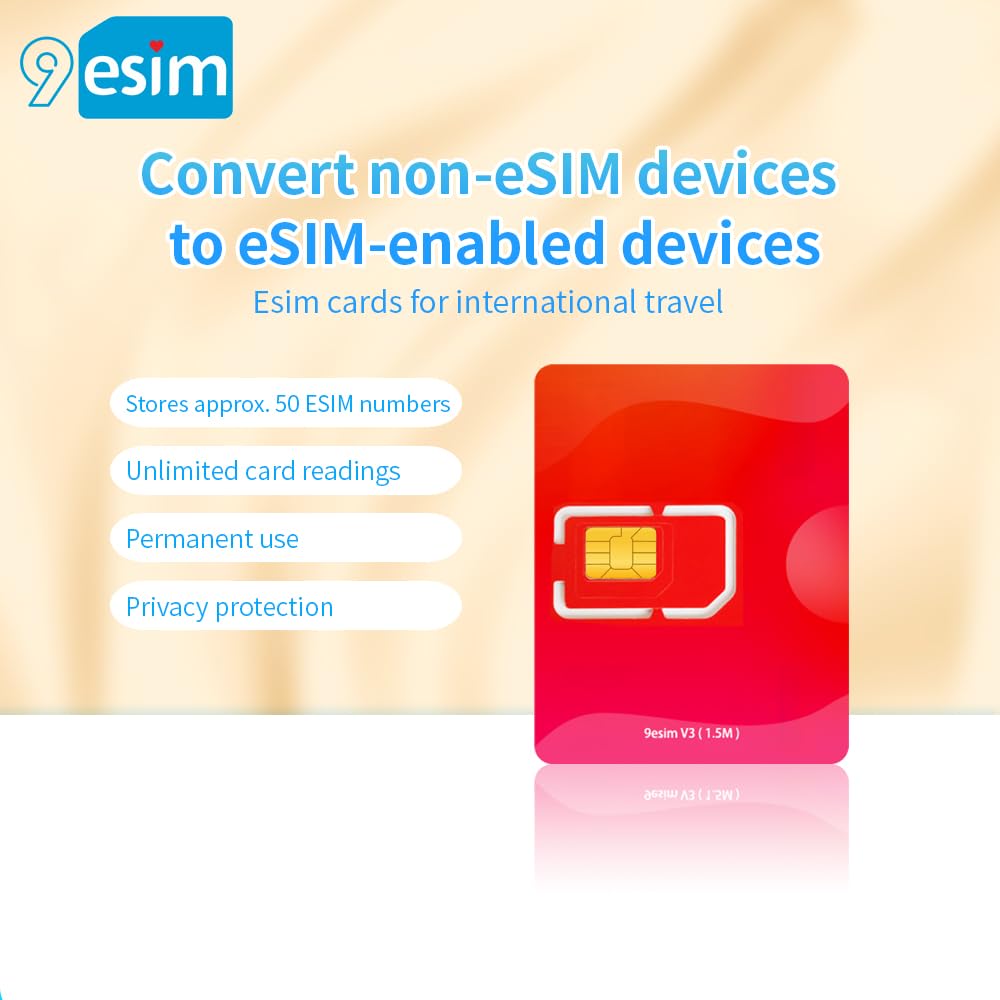 9esim V3 Physical eSIM Write Card Mobile Unlimited Download Profile Compatible with esim Unlocked Mobile Phones Support STK menu Switching Android APP Manage Profile Compatible with iOS and Routers