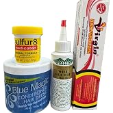 Hair Growth Bundle Pack of 4 &ndash; Virgin Hair Fertilizer, Sulfur 8 Medicated Anti-Dandruff, Blue Magic Hair Grease, Wild Growth Hair Oil &ndash; Rapid Growth &amp; Healthy Scalp Care Set