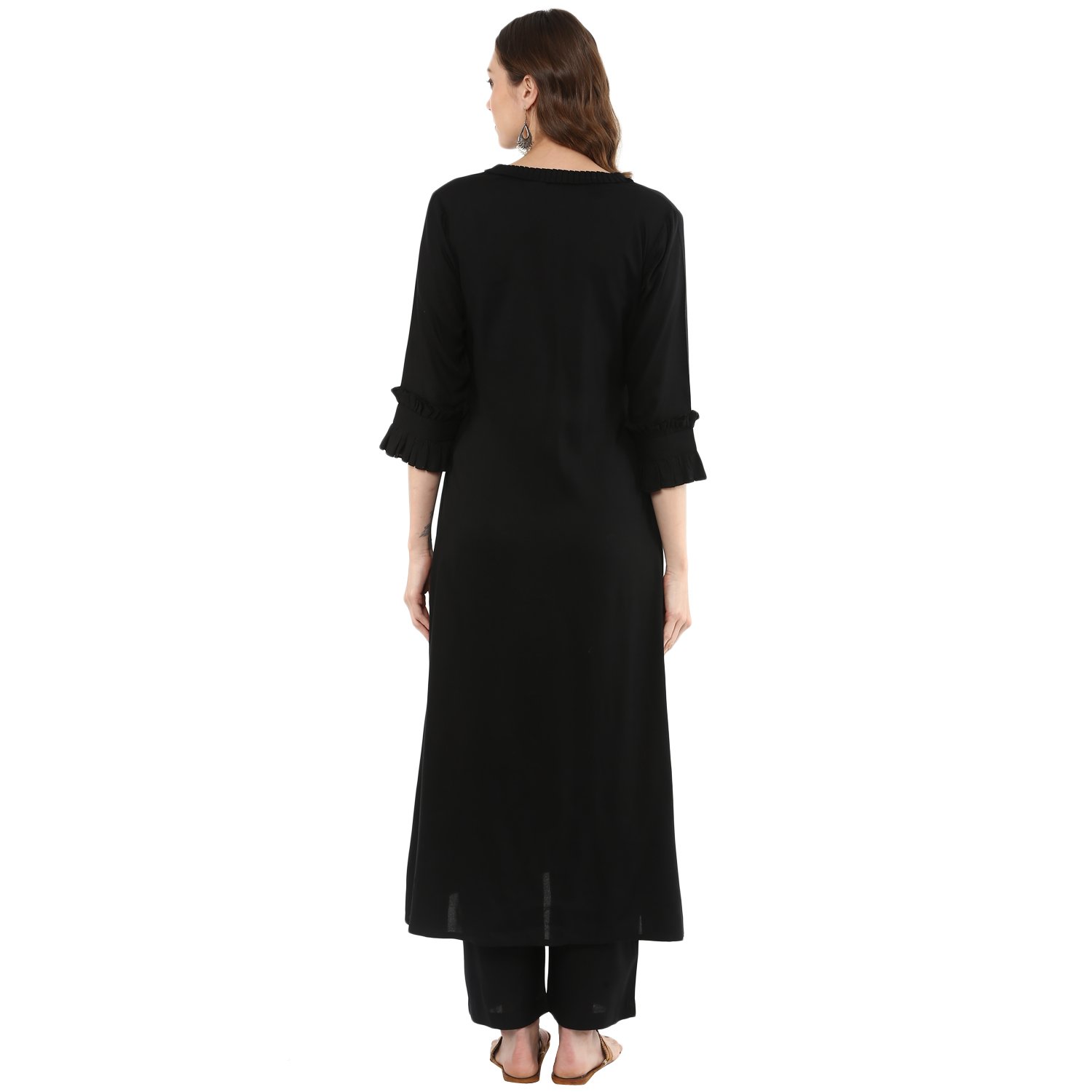 idalia women rayon black a-line kurta with palazzo pants