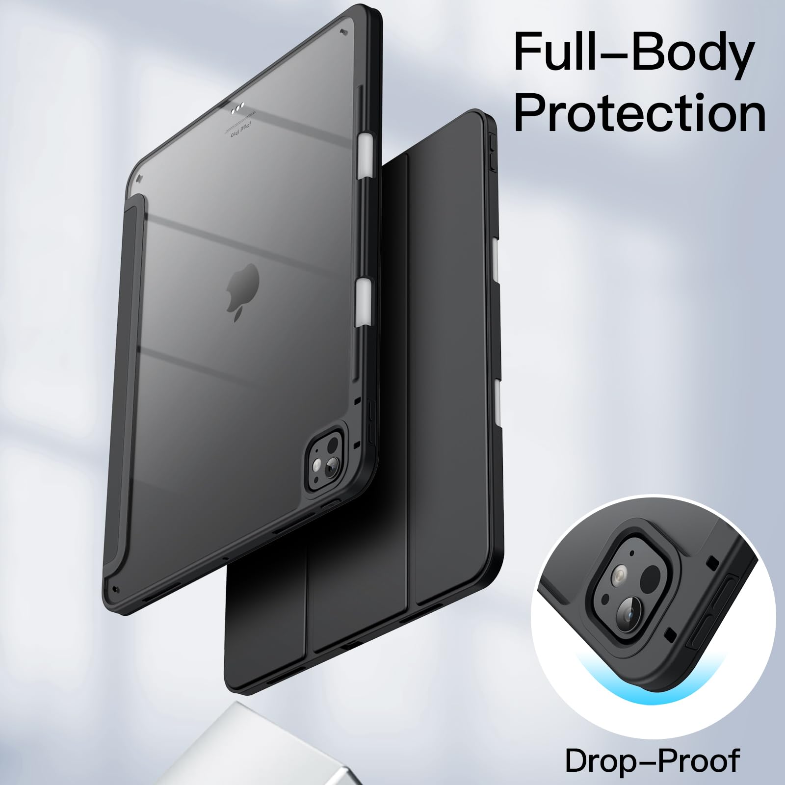 JETech Case for iPad Pro 13-Inch M5/M4 (2025/2024) with Pencil Holder, Clear Transparent Back Shell Slim Stand Shockproof Tablet Cover, Auto Wake/Sleep (Black)