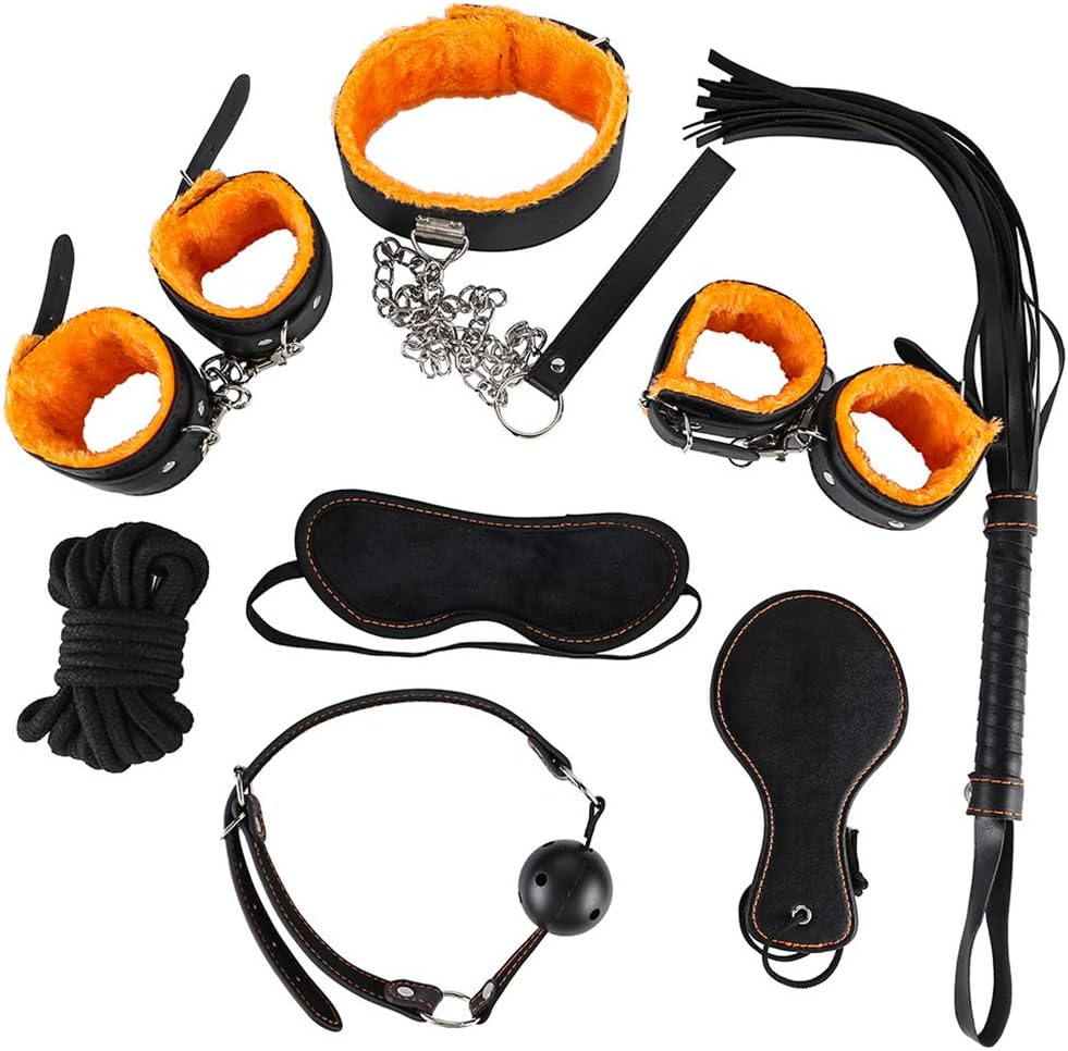8 Piece Leather Funny Se#x Toy Set Band Strap Lóck Ring…G``SSpotter Multi-Function Kits for Couples Men Women