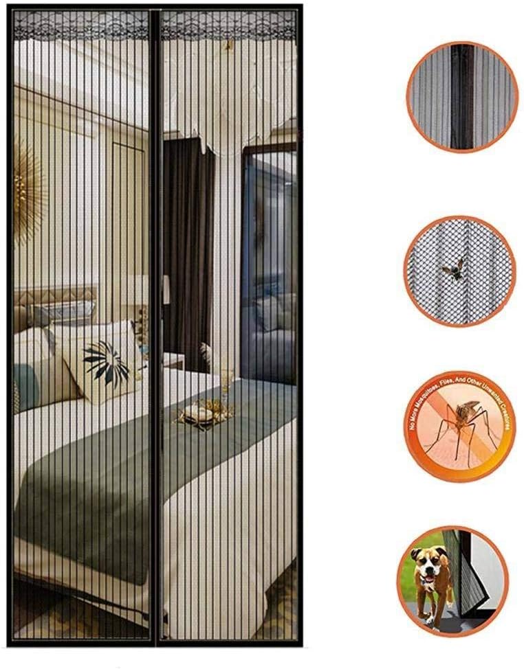 GOVD Magnetic Door Screen, Portable Screen Door with Heavy Duty Mesh Curtain Patio Door for Keep Bugs Fly Out, Black 110x240cm(43x94inch)