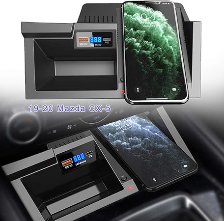 Amazon 15wワイヤレス充電ボードために19 マツダcx 5 1つのワイヤレス充電 Usb3 0充電 Pdインターフェイスを備えた高速ワイヤレス車qi充電器は 同時に3つの携帯電話を充電できます 携帯電話ホルダー 車 バイク