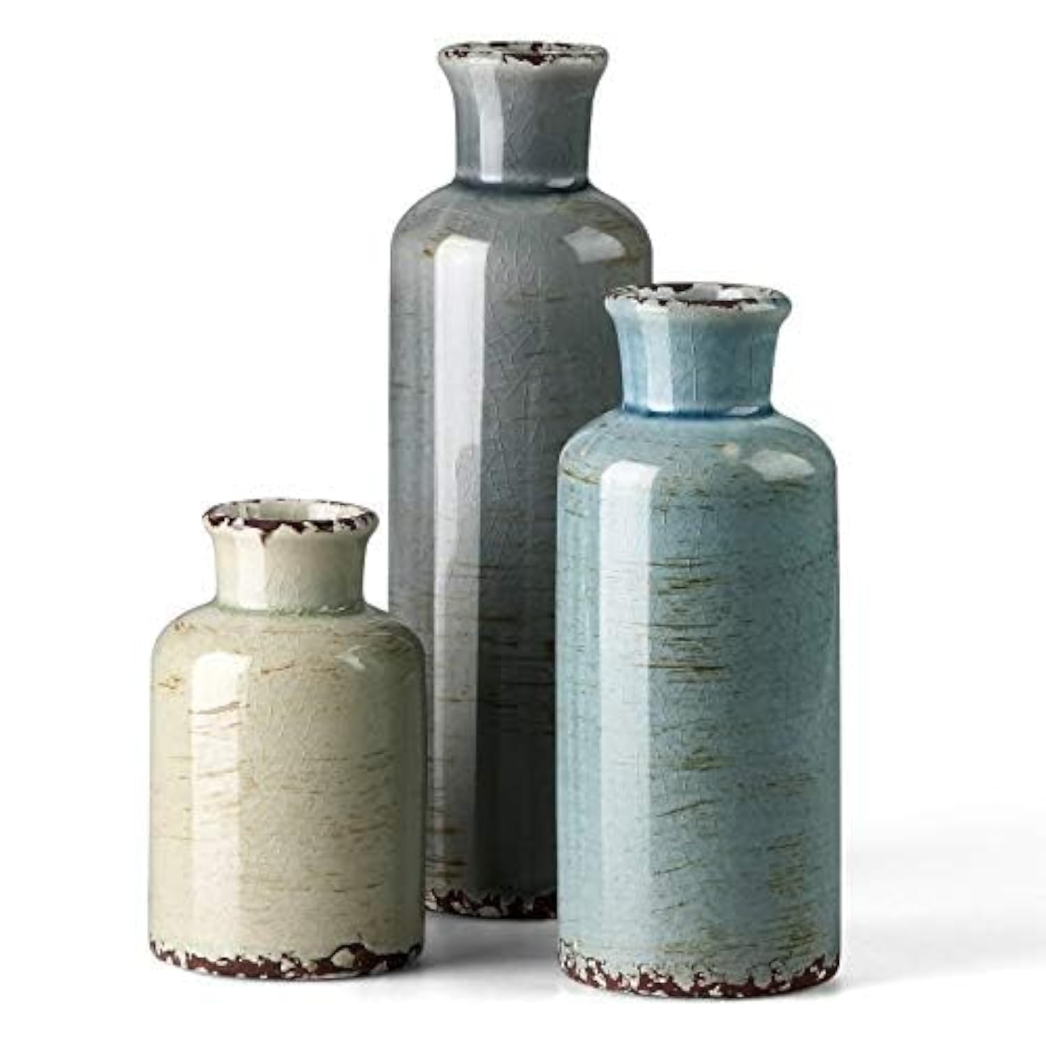 Photo 1 of CwlwGO- Ceramic Vase 3 Piece Set, Small Flower vases for Home Decoration, Modern Farmhouse Decoration, Living Room,Table Shelf, Centerpieces, Fireplace and Entrance Decorations-Multicolor.