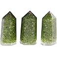 mookaitedecor Set of 3 Peridot Healing Crystal Wands 2 Inch, Polished Tumbled Stone Points 6 Faceted Reiki Chakra Meditation 
