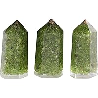 mookaitedecor Set of 3 Peridot Healing Crystal Wands 2 Inch, Polished Tumbled Stone Points 6 Faceted Reiki Chakra Meditation 