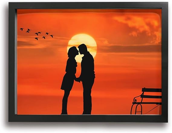 Amazon Co Jp Shamp サンセット ペア 恋人 キス 絵 壁掛け 絵画 インテリア ポスター アートポスター フレームレス装飾画 アートフレーム ポスター 横 額縁付き 服 ファッション小物