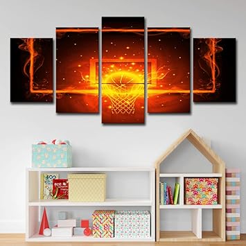 Hd Impreso 5 piezas Lienzo Arte Fuego Baloncesto Círculo Tablero ...