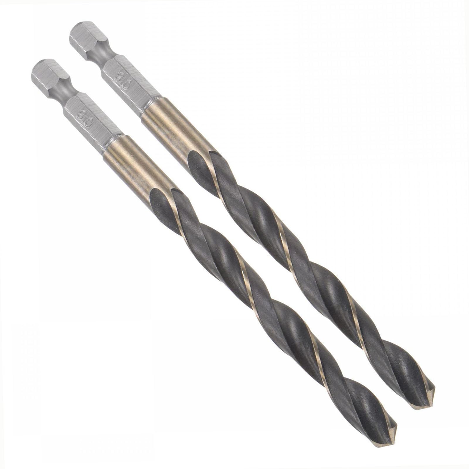 TOP-VIGOR 2Pcs 8mm HSS Hex Shank Twist Drill Bits, High Speed Steel Drill Bit Set 1/4 Inch Shank, Quick Change Drill Bits for Steel, Wood, Plastic, Aluminum