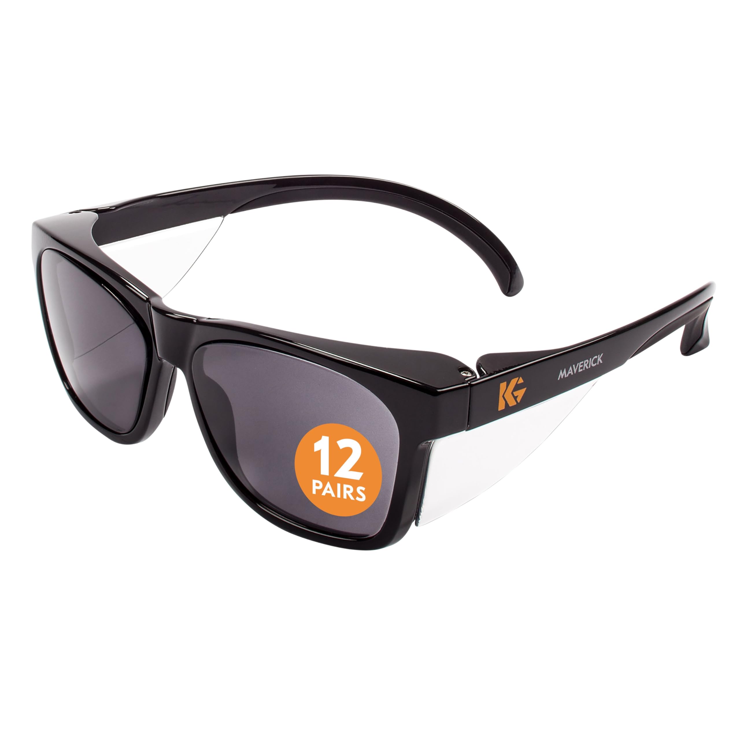 Photo 1 of KleenGuard™ V30 Maverick™ Safety Glasses (49311), with KleenVision™ Anti-Fog Coating, Smoke Lenses, Black Frame, Unisex Sunglasses for Men and Women (Qty 12)