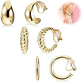 Gold Clip on Earrings, 16K Plated Chunky Waterdrop Tube Hoops Non Pierced Fake Ears Hoop Clip On Gold Earrings Set
