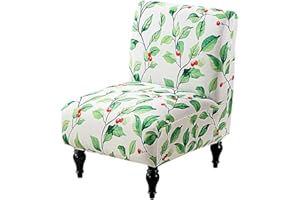Buenanir Armless Accent Chair Cover Stretch Spandex Slipper Chair Covers Removable Non-Slip Silp Cover for Accent Chairs Without Arms for Living Room Hotel, Set of 1, Green Leaves