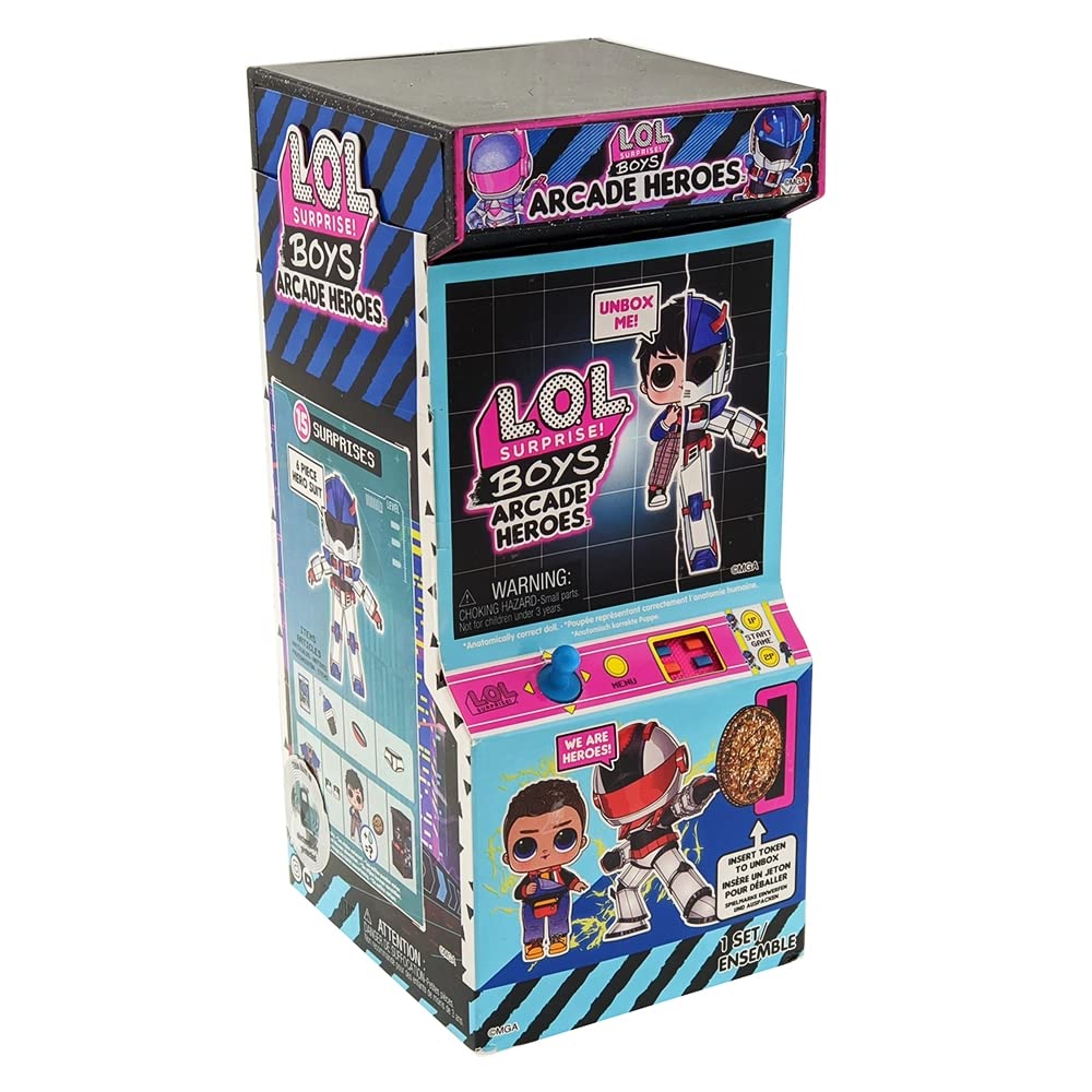 LOL Surprise Boys Arcade Heroes – Action Figure Doll - With 15 Surprises, 6 Piece Hero Suit and Accessories