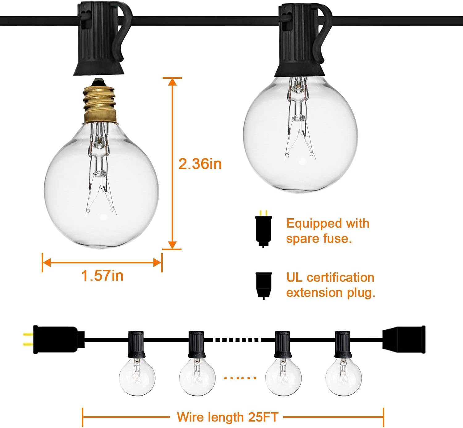 JMEXSUSS Outdoor String Lights 25ft G40 Patio Globe Lights with Edison Glass Bulbs, Waterproof Connectable Balcony Lights UL Listed Commercial Grade for Hanging Party Backyard Porch Decor, Black: Home & Kitchen