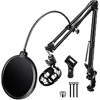 BILIONE Microphone Stand, Mic Boom Arm Stand for Blue Yeti QuadCast S SoloCast Snowball AM8 and other Mics, with Pop Filter S