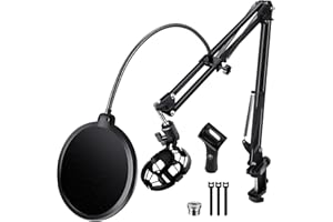 BILIONE Microphone Stand, Mic Boom Arm Stand for Blue Yeti QuadCast S SoloCast Snowball AM8 and other Mics, with Pop Filter S