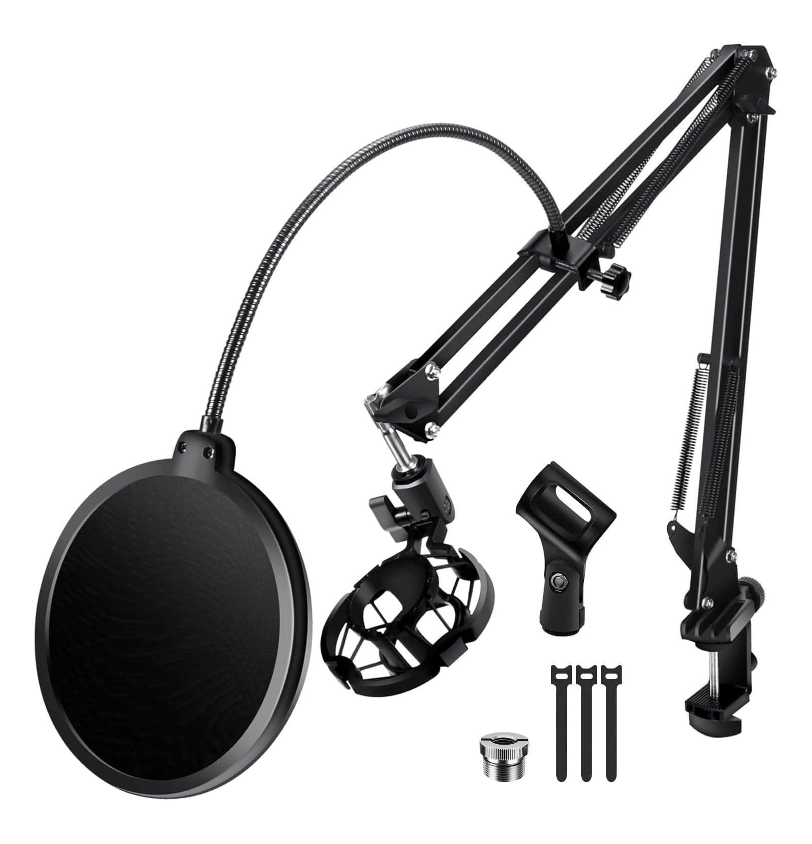 Photo 1 of BILIONE Microphone Stand, Mic Boom Arm Stand for Blue Yeti QuadCast S SoloCast Snowball AM8 and other Mics, with Pop Filter Shock Mount Microphone Clip Cable Ties