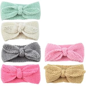 TIDTALEO 6 Pcs Knitted Wool Crochet Headbands for Babies, Chunky Cable Knit Turban Style Hairbands to Keep Ears Warm and Cozy