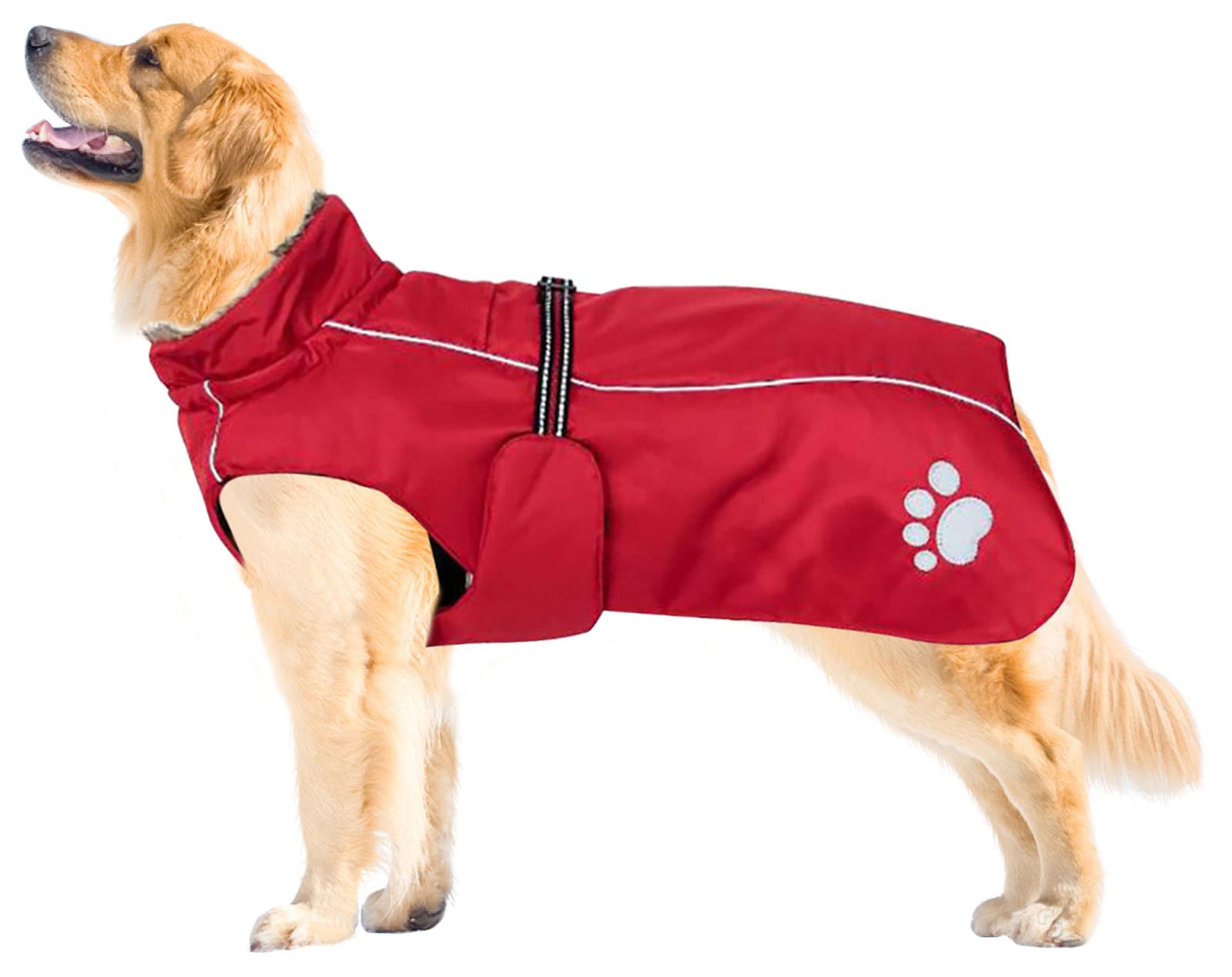 Morezi Dog Coats Waterproof Dog Winter Coat with Padded Fleece Lining Harness D Ring Fit for Labrador Retriever Cockapoo Springer Spaniel Doberman in Cold Weather - Red - L