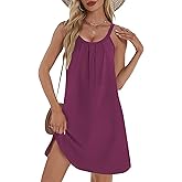 Ekouaer Cotton Nightgowns for Women Sleeveless Night Shirts Tank Sleepwer Pleated Scoopneck Sleepshirt S-3XL