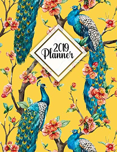 2019 Planner: Watercolor peacock cherry floral 2019 planner organizer with weekly views, to-do lists, inspirational quotes, funny holidays and much more. by Simple Planners, Pretty Organizers