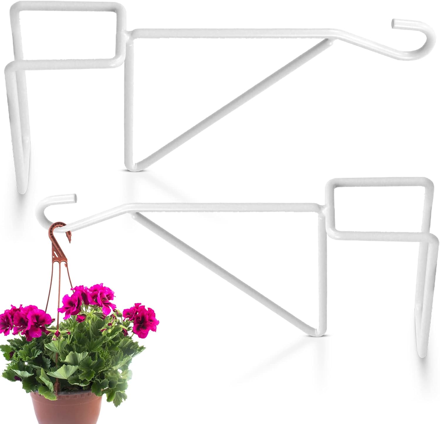 Outdoor Hanging Brackets - LiteViso Vinyl Fence Hooks, 2 Pack 5 x 10 Inches Over Fence Hanger Durable White Patio Hangers Powder Coated Steel Fence Hanger for Hanging Plants Bird Feeders,Lights,Hanging Basket,Pool Tools
