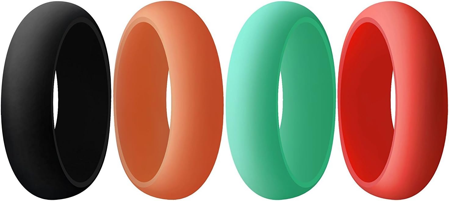 Aven womens Silicone Wedding Ring - 4 Rings Pack - 5.5mm Wide(2mm Thick)-Black, Coral, Red, Turquoise(5)
