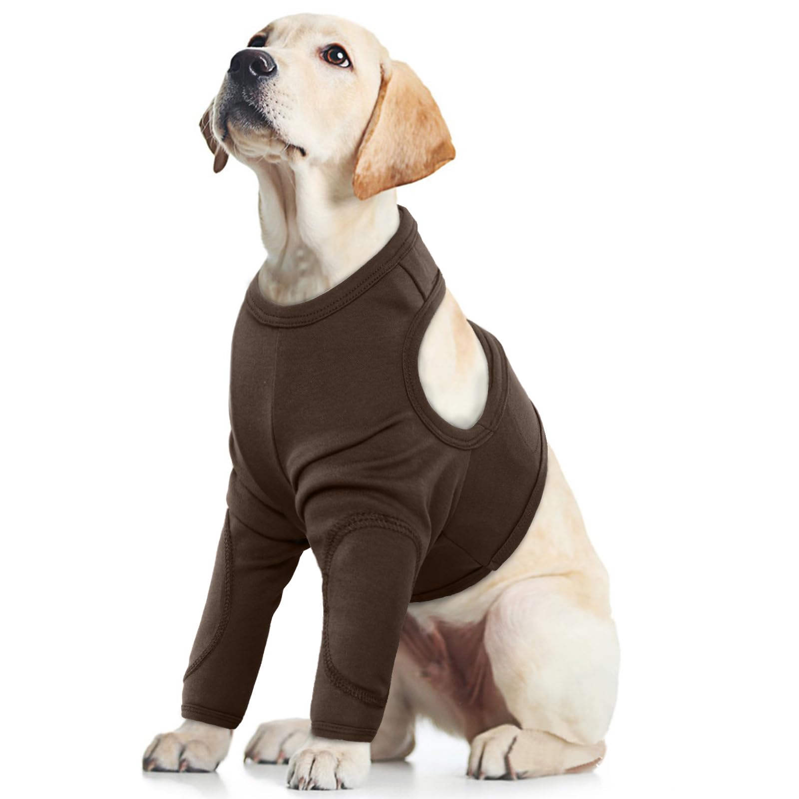 Dog Elbow Protector, Dog Recovery Sleeve Front Legs Prevent Licking Wounds & Keep Cold Legs Warm(Brown, L)