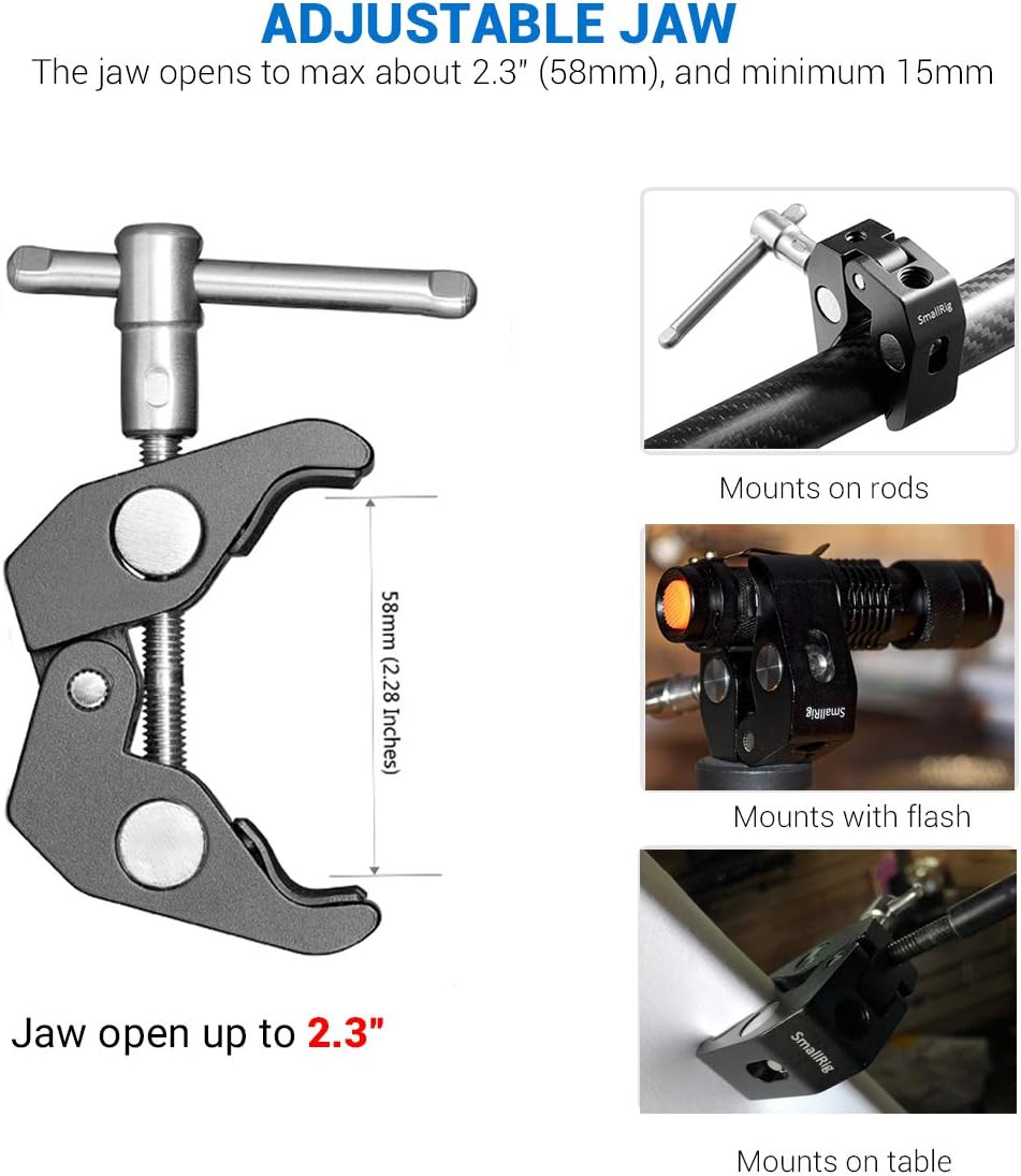SMALLRIG 2 Pack Super Clamp w/1/4" and 3/8" Threads, Camera Clamps Clip Mount Crab Clamp for DSLR Cameras Lights, Umbrellas - Image 3