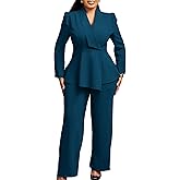 Women Suit Jacket 2 Piece Ruffle Blazer with Wide Leg Pants Suit Long Sleeve Business Casual Outfits