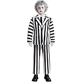 GRIVOS Kids Halloween Costume Black and White Striped Suit 3 Piece Set for Boys Ghost Movie Character Cosplay Outfit