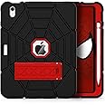 Grifobes Kids Case for iPad 11-inch (A16) 2025 / iPad 10th Generation 2022 10.9 inch, Heavy Duty Shockproof Rugged 11th / 10 Gen Cover with Pencil Holder & Stand for Boy Children (Black+Red)