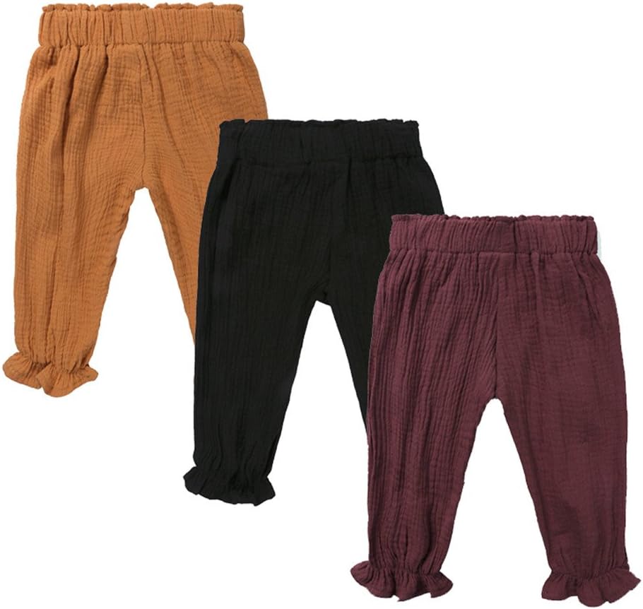 MYGBCPJS Baby Boys Girls 3 Pack Cotton Linen Trousers Kids Casual Ankle Pants