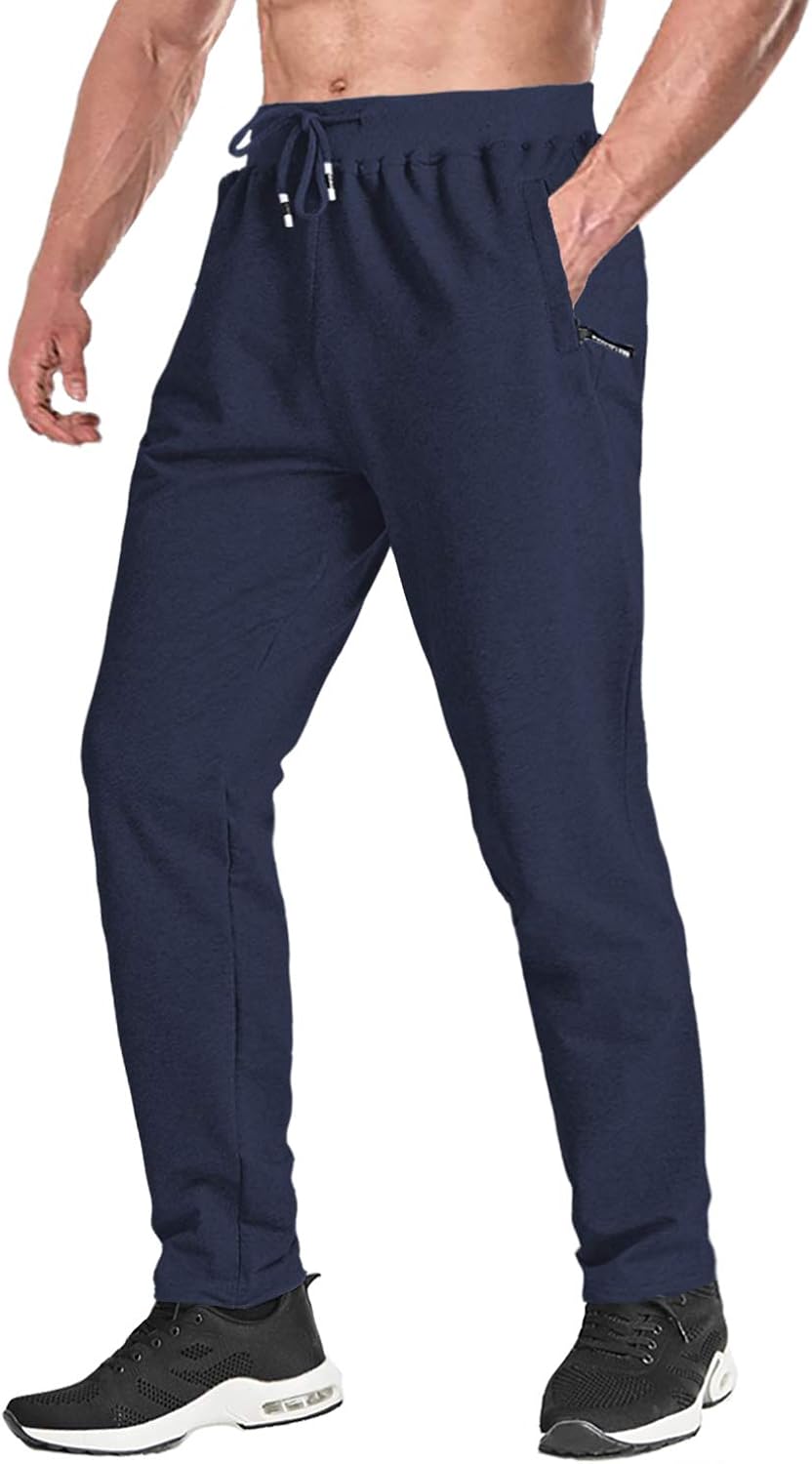 FASKUNOIE Men's Elastic Joggers Open Bottom Running Pants Comfortable Casual Trousers with Zipper Pockets: Clothing